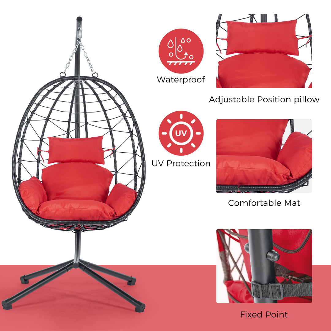 Egg Chair with Stand Indoor Outdoor Swing Chair Patio Wicker Hanging Egg Chair Hanging Basket Chair Hammock Chair with Stand for Bedroom Living Room Balcony