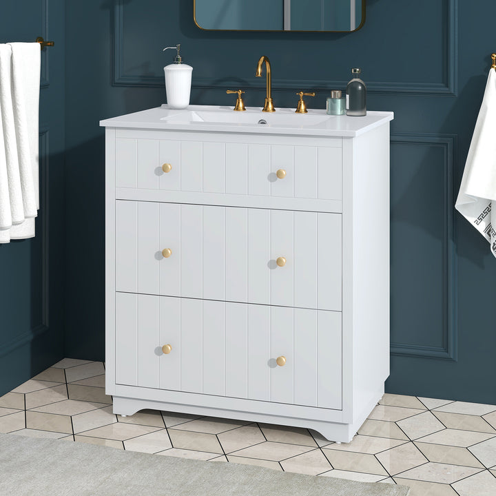 [Video]30-Inch Modern White Bathroom Vanity Cabinet with two drawers