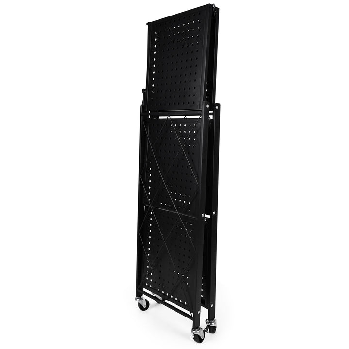 Simple Deluxe 3-Tier Heavy Duty Foldable Metal Rack Storage Shelving Unit with Wheels Moving Easily Organizer Shelves Great for Garage Kitchen Holds up to 750 lbs Capacity, Black