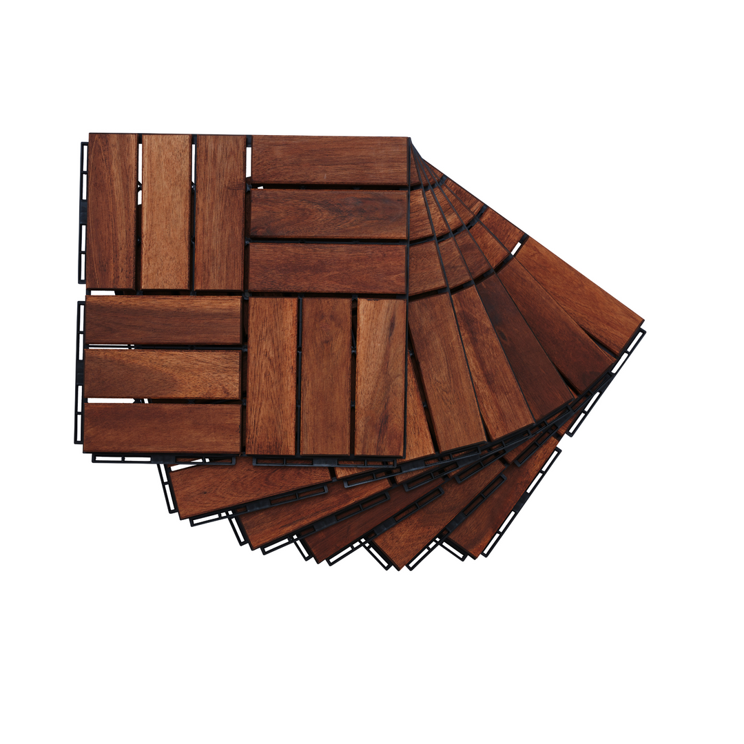 30 PCS Interlocking Deck Tiles Checker Pattern, 12" x 12" Square Acacia Hardwood Outdoor Flooring for Patio, Bancony, Pool Side,...