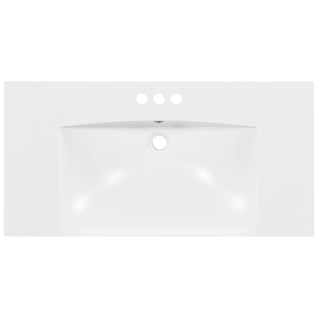 36" Single Bathroom Basin Sink, Vanity Top Only, 3-Faucet Holes, Resin