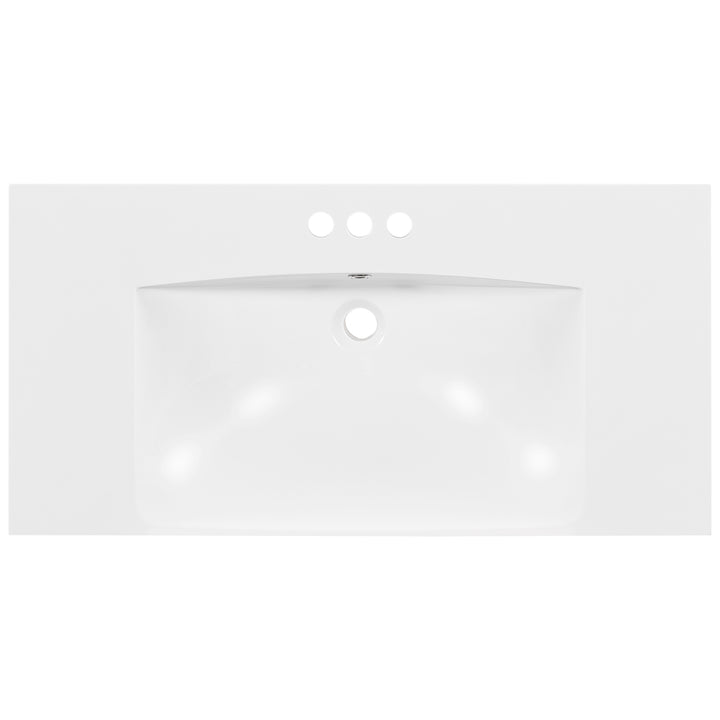 36" Single Bathroom Basin Sink, Vanity Top Only, 3-Faucet Holes, Resin