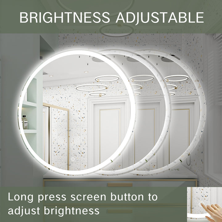 20 Inch Round Backlit Bathroom Mirror, LED round mirror with lighting strip, waterproof LED strip with adjustable 3-color and dimmable lighting,Touch Control, Vanity Mirror