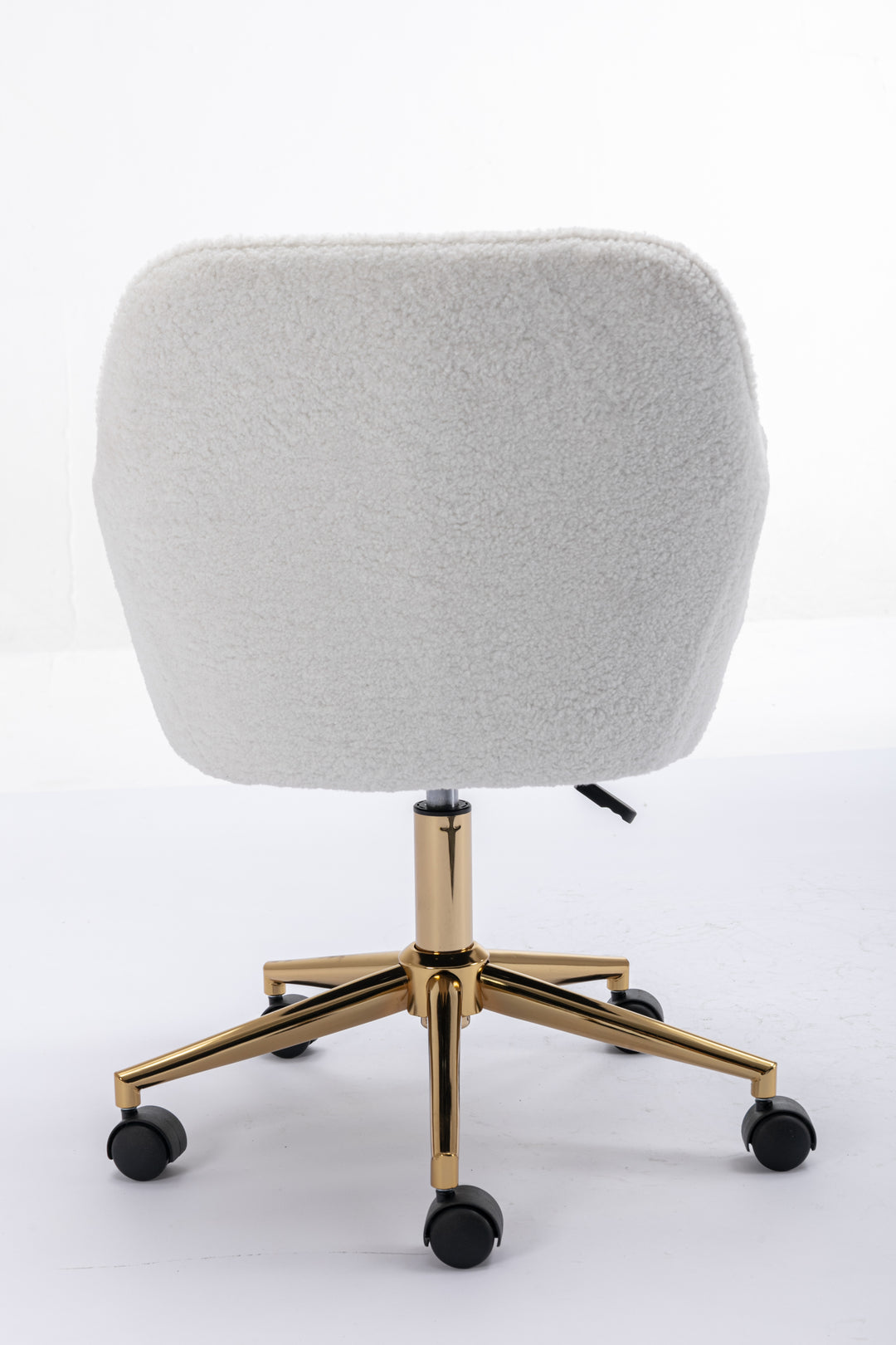 Modern Teddy Fabric Material Adjustable Height 360 Revolving Home Office Chair With Gold Metal Legs And Universal Wheel For Indoor,White