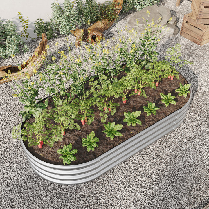 Raised Garden Bed Outdoor,   Oval Large Metal Raised Planter Bed for for Plants, Vegetables, and Flowers - Silver