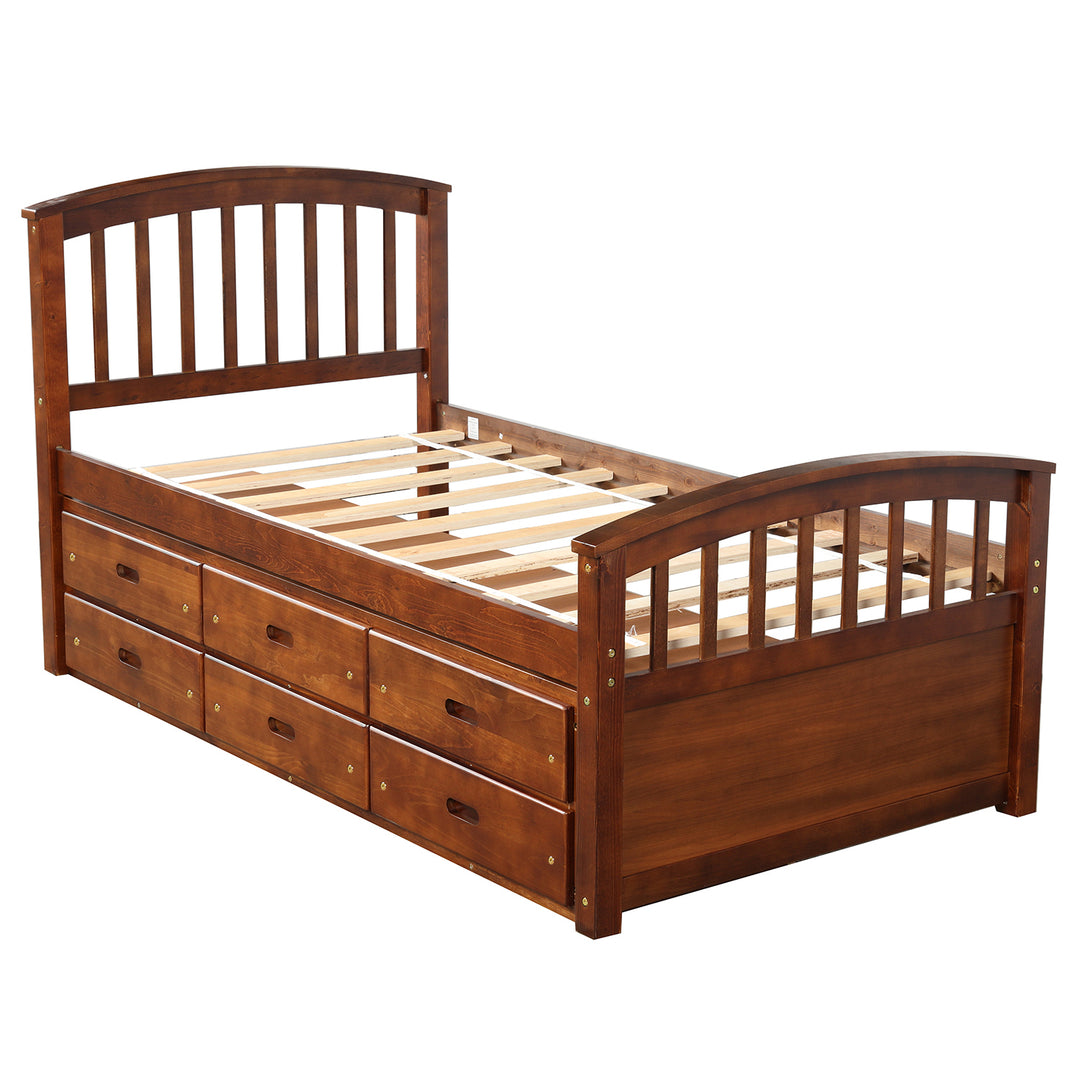 Orisfur. Twin Size Platform Storage Bed Solid Wood Bed with 6 Drawers