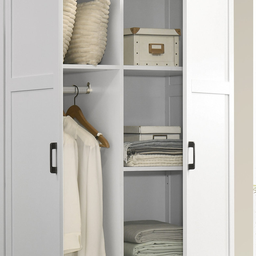 Aubree 40" White Wardrobe Cabinet Armoire with 2 Drawers and Hanging Rod