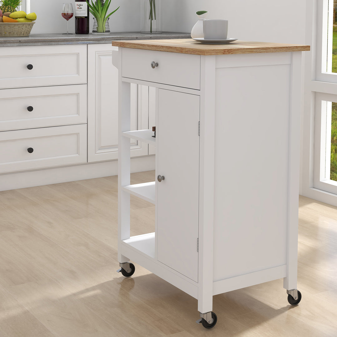 Kitchen island rolling trolley cart with towel rack rubber wood table top