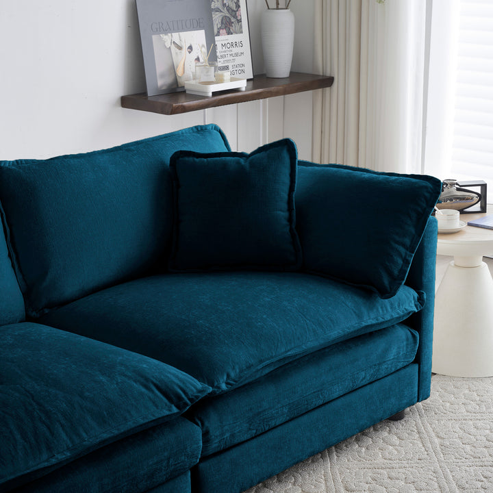 Armless Deep Seat 2 Seater Chenille Fabric Sofa to Combine With Alternative Arms and Single Armless Sofa , Blue Chenille