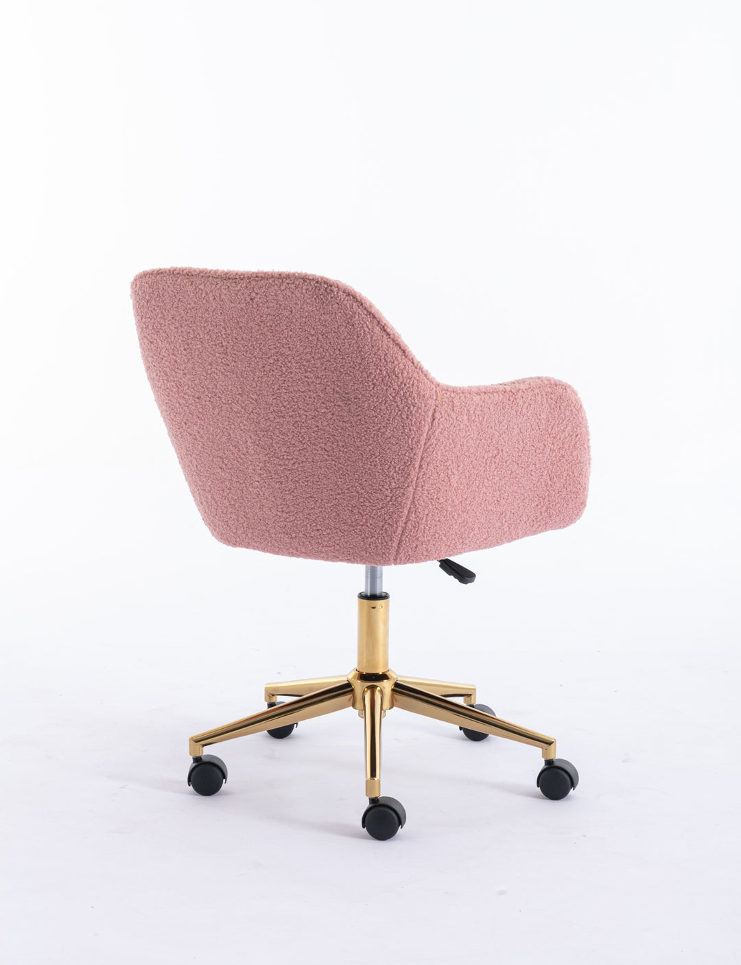 Modern Teddy Fabric Material Adjustable Height 360 Revolving Home Office Chair With Gold Metal Legs And Universal Wheel For Indoor,Pink