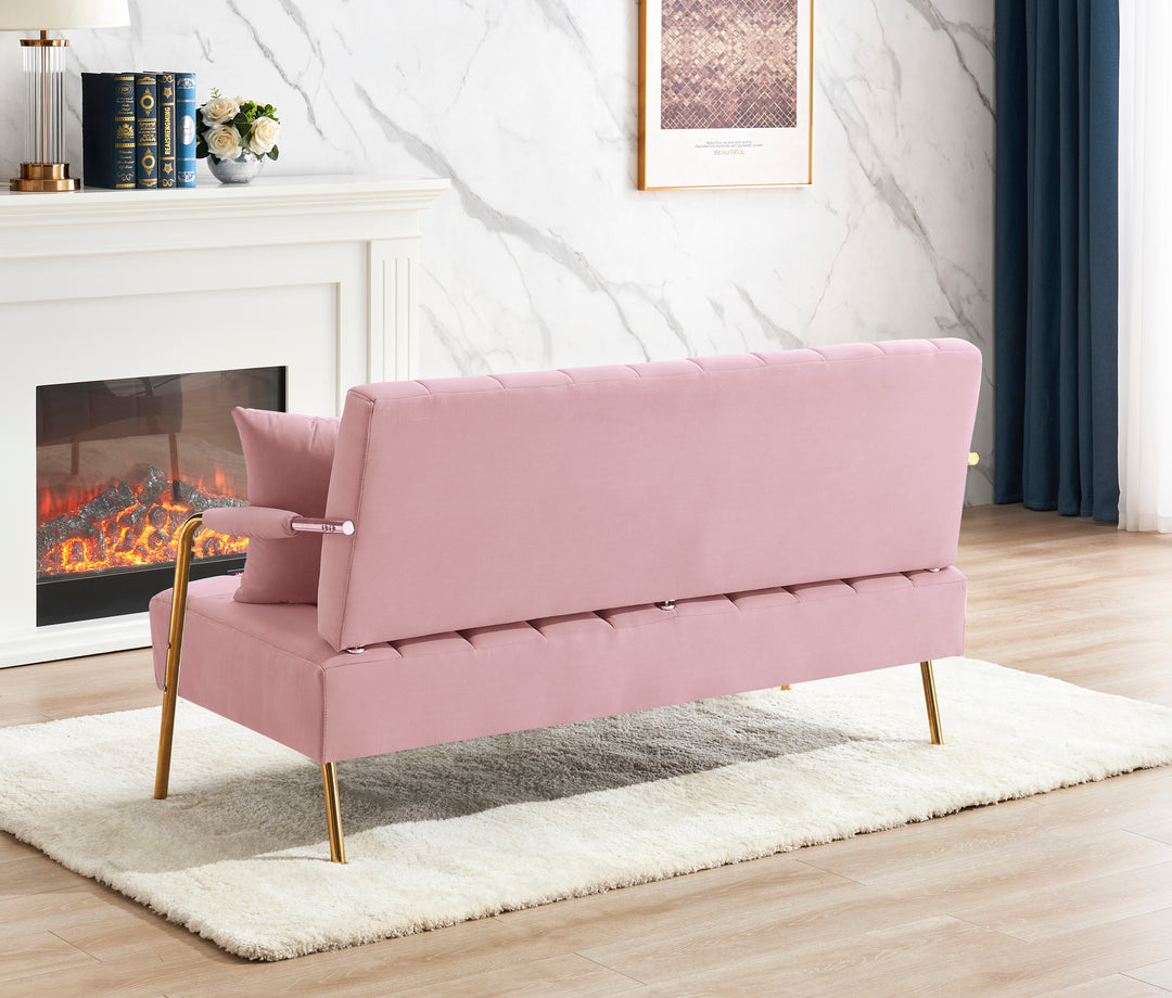 [New Design] Modern and comfortable pink Australian cashmere fabric sofa, comfortable loveseat with two throw pillows