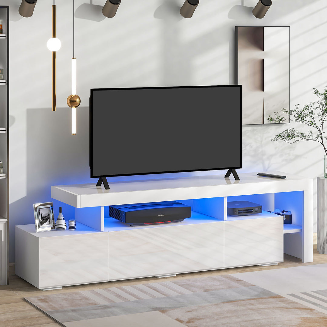 ON-TREND Modern Style 16-colored LED Lights TV Cabinet,  UV High Gloss Surface Entertainment Center with DVD Shelf,
Up to 70 inch TV, White