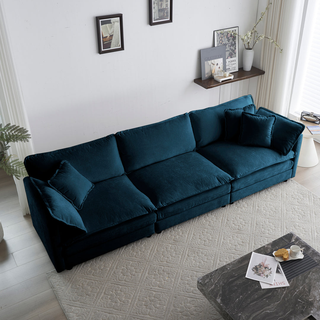 Free Combination Comfy Upholstery Modular Oversized L Shaped Sectional Sofa With Reversible Ottoman, Blue Chenille