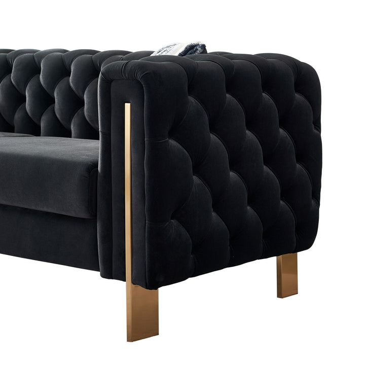 Chesterfield Modern Tufted Velvet Living Room Sofa, 84.25''W Couch,Black