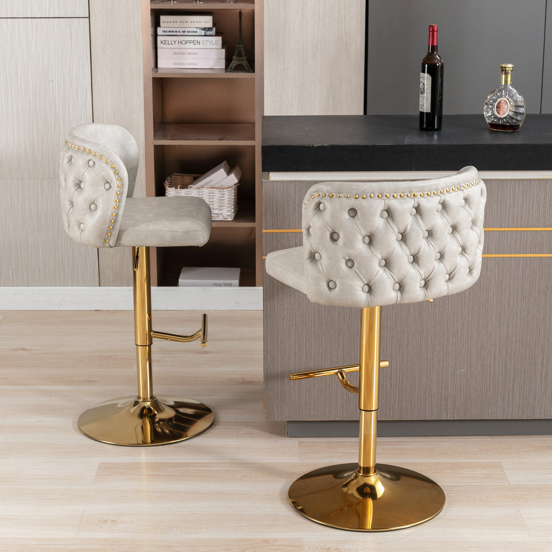 A&A Furniture,Swivel Barstools Adjusatble Seat Height, Modern PU Upholstered Bar Stools with  the whole Back Tufted, for Home Pub and Kitchen Island（Beige, Set of 2）