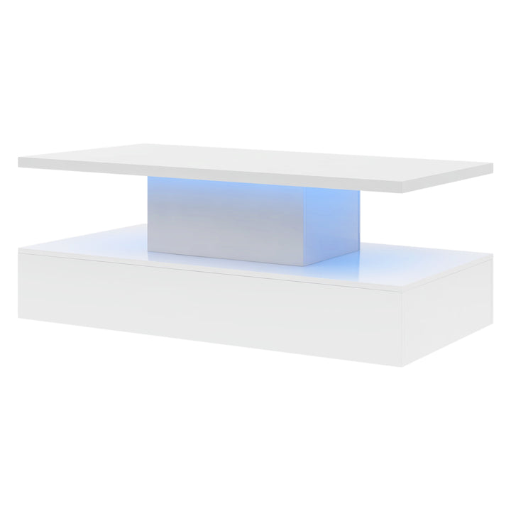 ON-TREND Coffee Table Cocktail Table Modern Industrial Design with LED lighting, 16 colors with a remote control, White (OLD SKU: WF280707AAK)