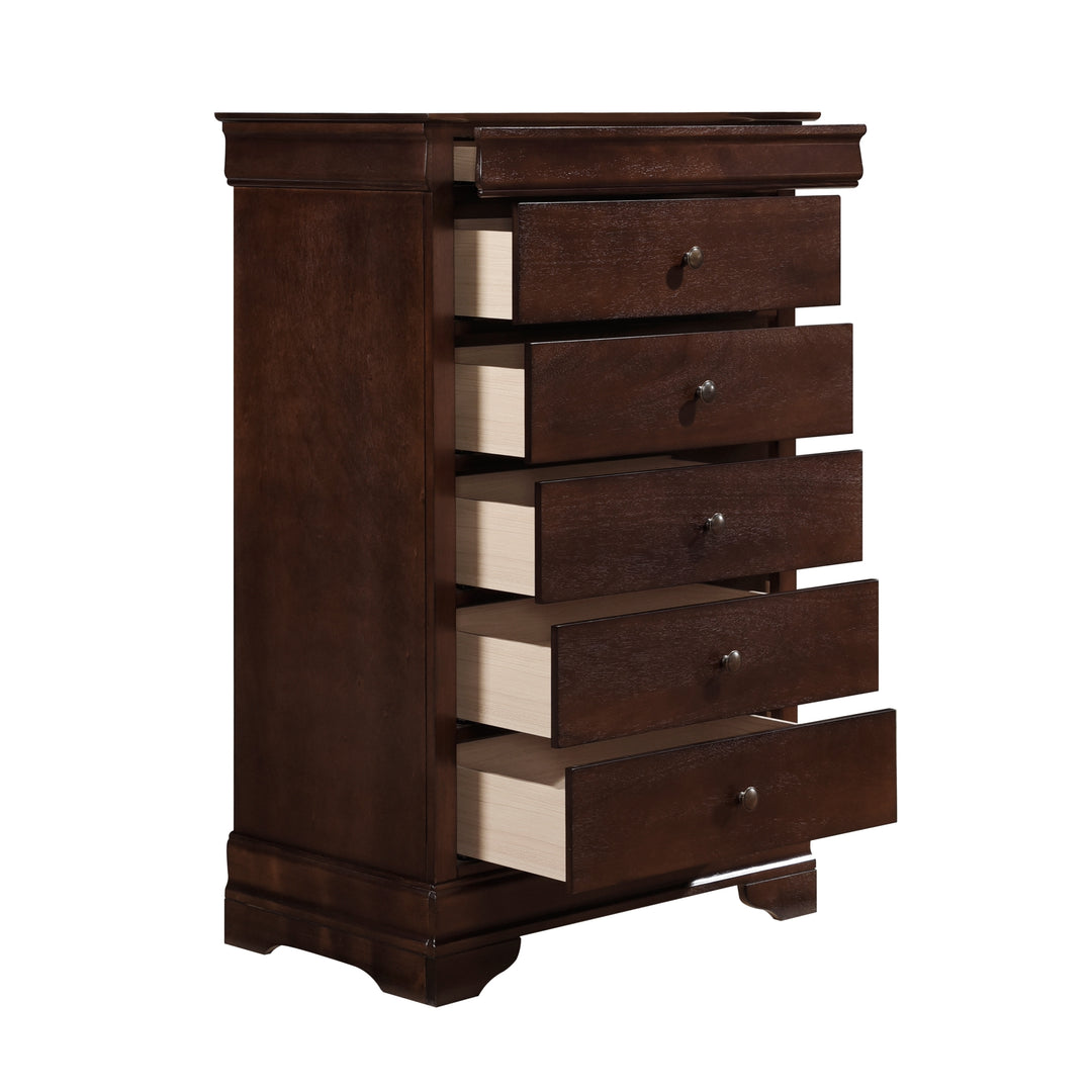 Louis Philippe Style 1pc Chest of Drawers Brown Cherry Finish Okume Veneer Bedroom Furniture