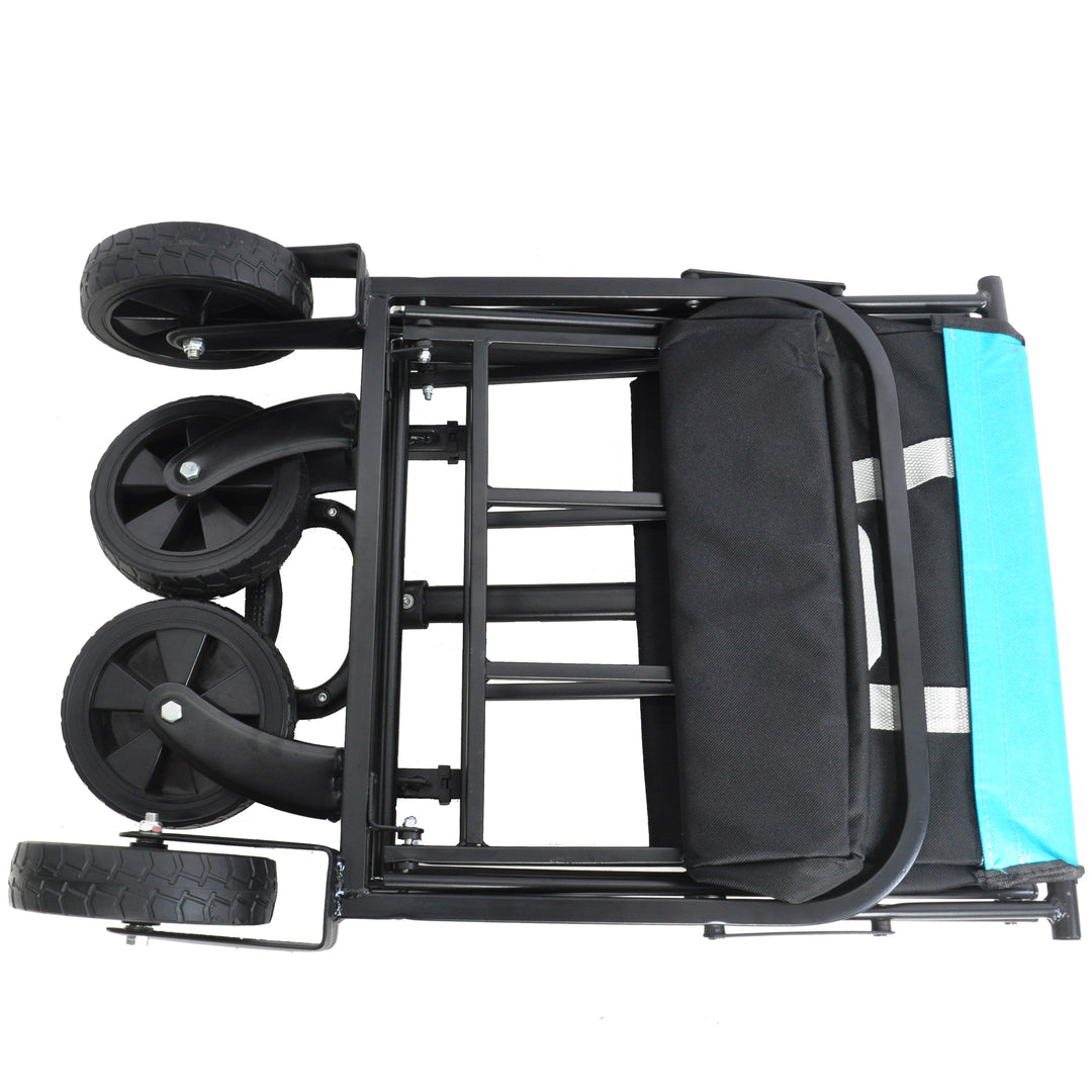 Mini Folding Wagon Garden Shopping Beach Cart (black+blue)