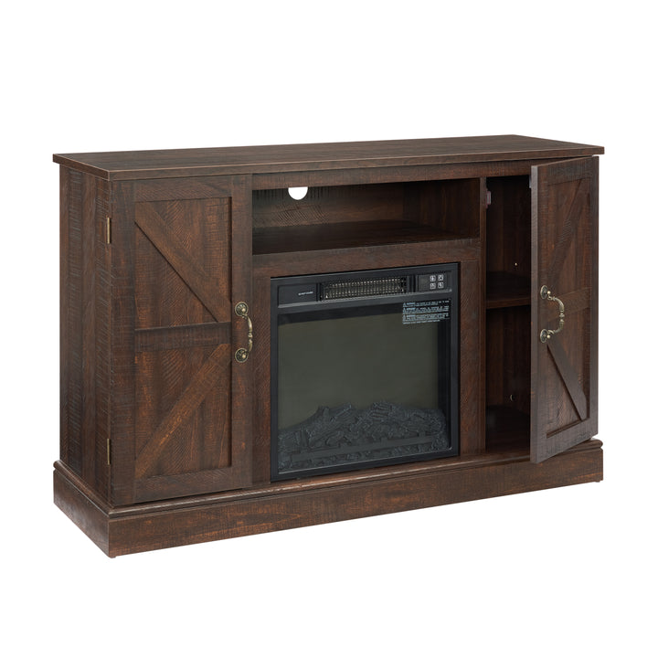 Farmhouse Classic Media TV Stand Antique Entertainment Console for TV up to 50" with 18" Electric Fireplace Insert with Open and Closed Storage Space, Espresso 47"W*15.5"D*30.75"H