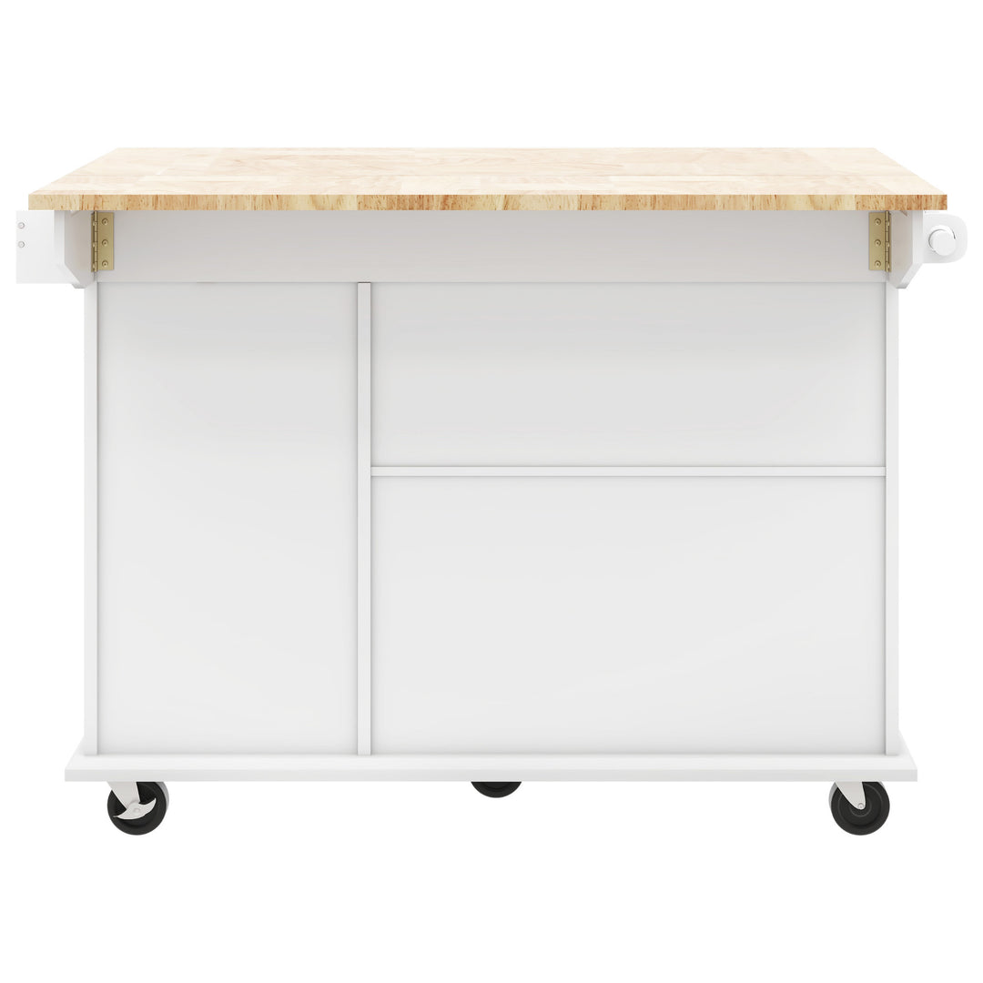 Kitchen Island with Drop Leaf, 53.9" Width Rolling Kitchen Cart on Wheels with Internal Storage Rack and 3 Tier Pull Out Cabinet Organizer, Kitchen Storage Cart with Spice Rack, Towel Rack (White)