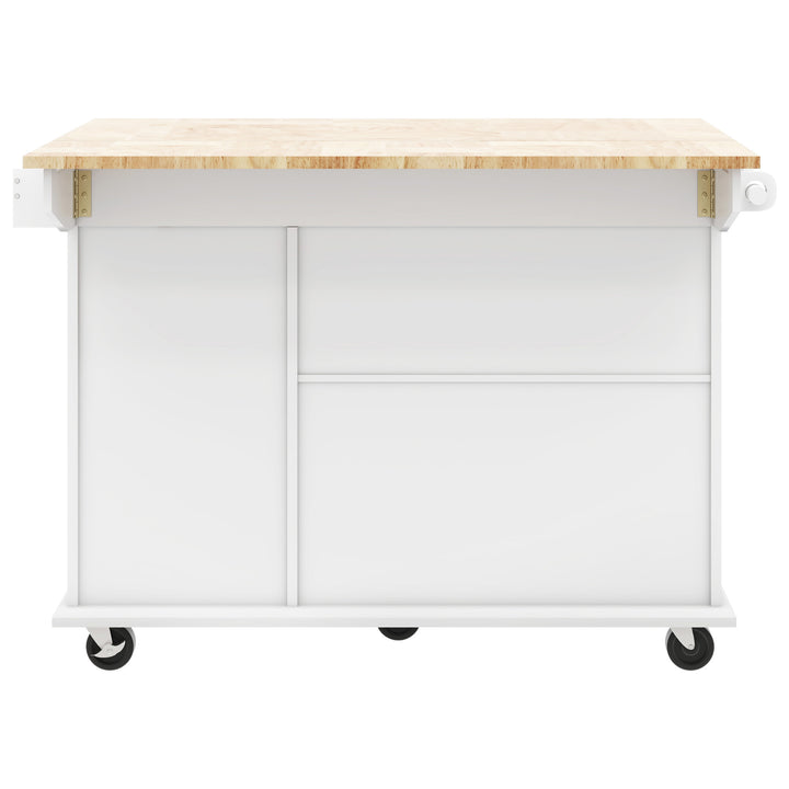 Kitchen Island with Drop Leaf, 53.9" Width Rolling Kitchen Cart on Wheels with Internal Storage Rack and 3 Tier Pull Out Cabinet Organizer, Kitchen Storage Cart with Spice Rack, Towel Rack (White)