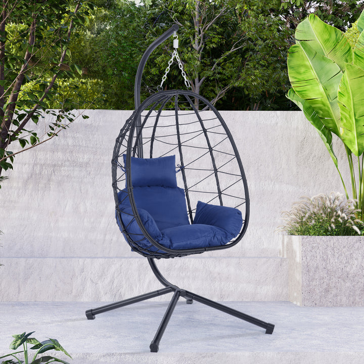 Egg Chair with Stand Indoor Outdoor Swing Chair Patio Wicker Hanging Egg Chair Hanging Basket Chair Hammock Chair with Stand for Bedroom Living Room Balcony