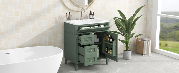 30'' Bathroom Vanity with Top Sink, Modern Bathroom Storage Cabinet with 2 Drawers and a Tip-out Drawer, Single Sink Bathroom Vanity