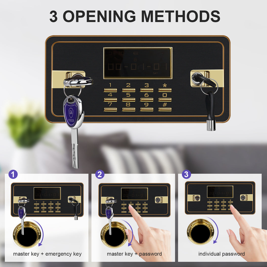 1.6 Cub Safe Box, 3 opening methods LCD display Safe for Money Valuables White