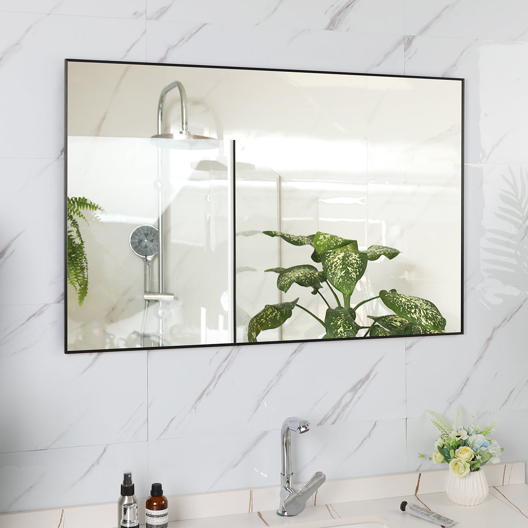 36x24 inches Modern Black Bathroom Mirror with Aluminum Frame Vertical or Horizontal Hanging Decorative Wall Mirrors for Living Room Bedroom