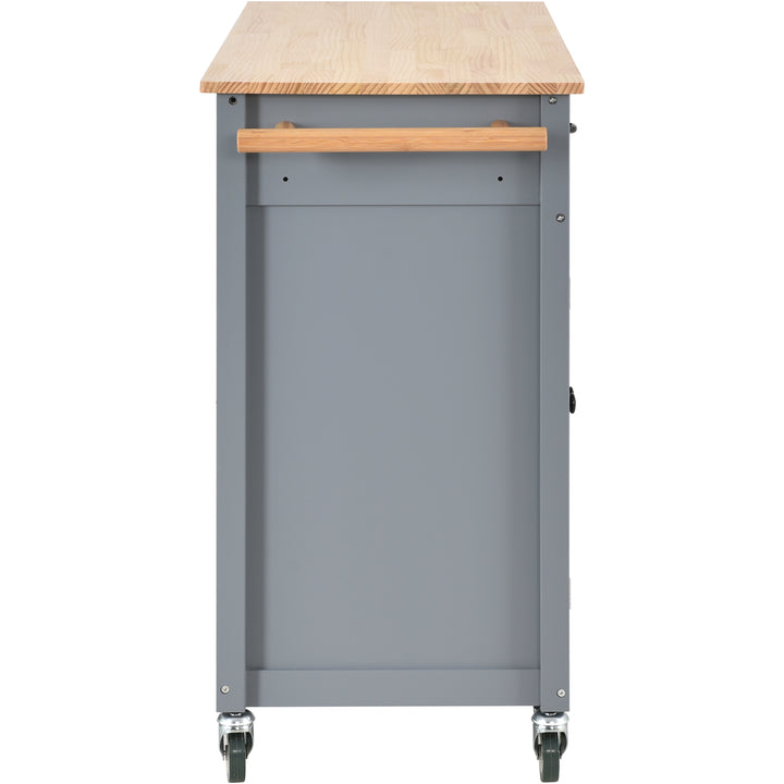 Kitchen Island Cart with Solid Wood Top and Locking Wheels,54.3 Inch Width,4 Door Cabinet and Two Drawers,Spice Rack, Towel Rack (Grey Blue)