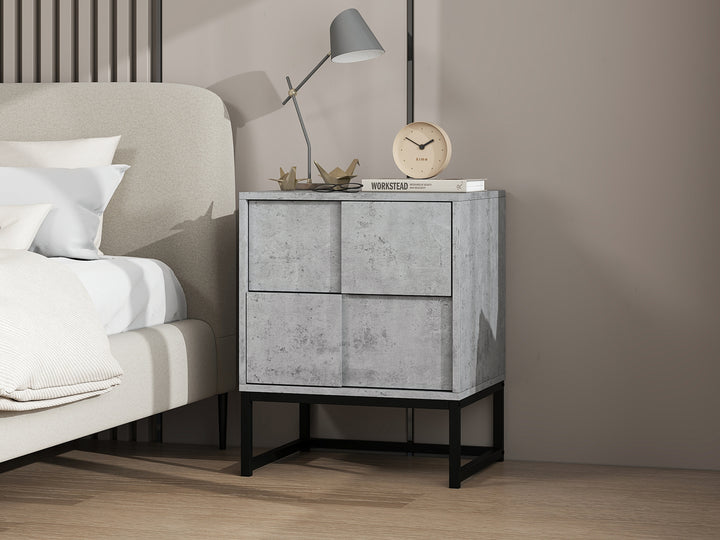 2 Drawer Nightstand,geometric elements,cement grey,for bedroom, living room and study