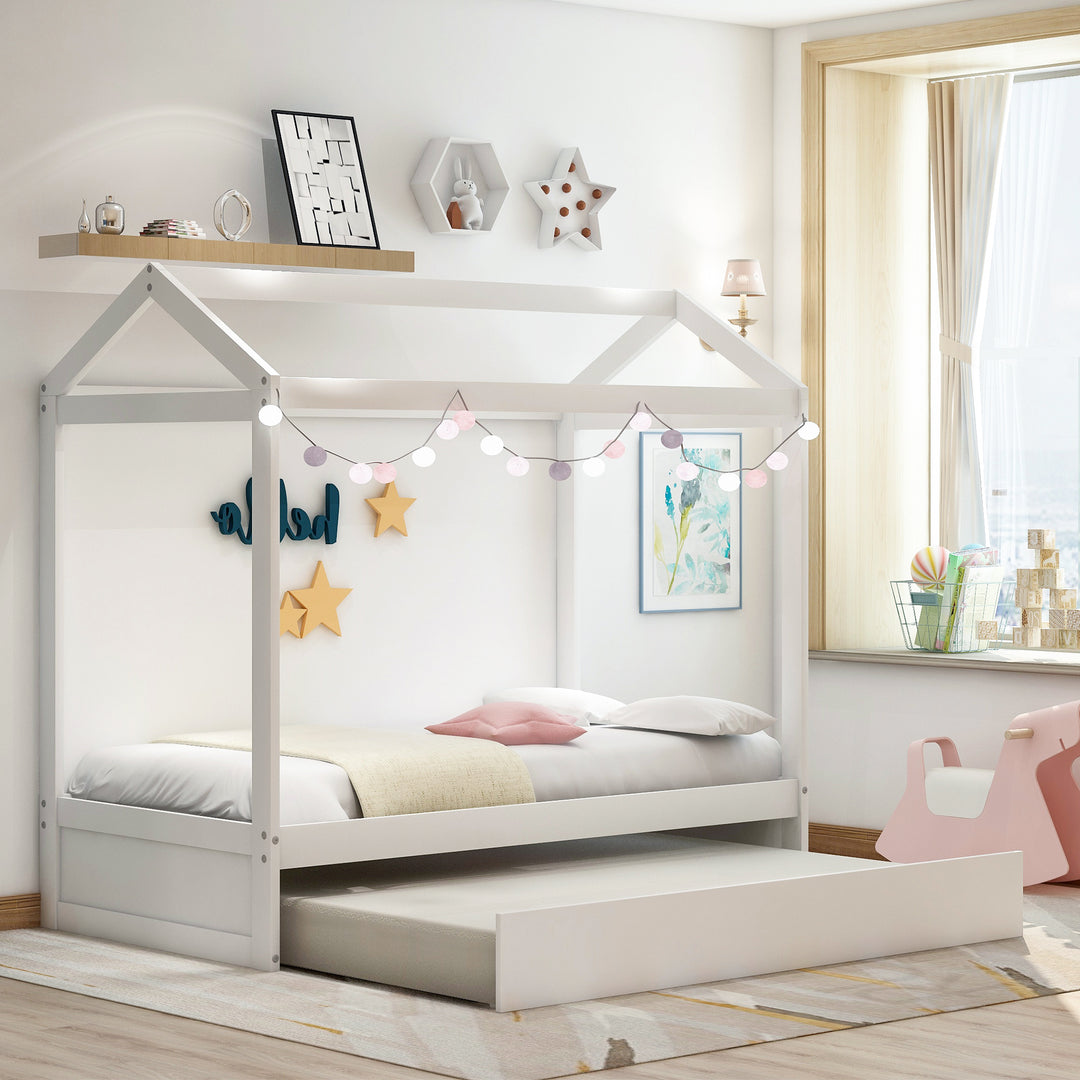 House Bed with Trundle, can be Decorated,White(Old SKU:SM000103AAK)