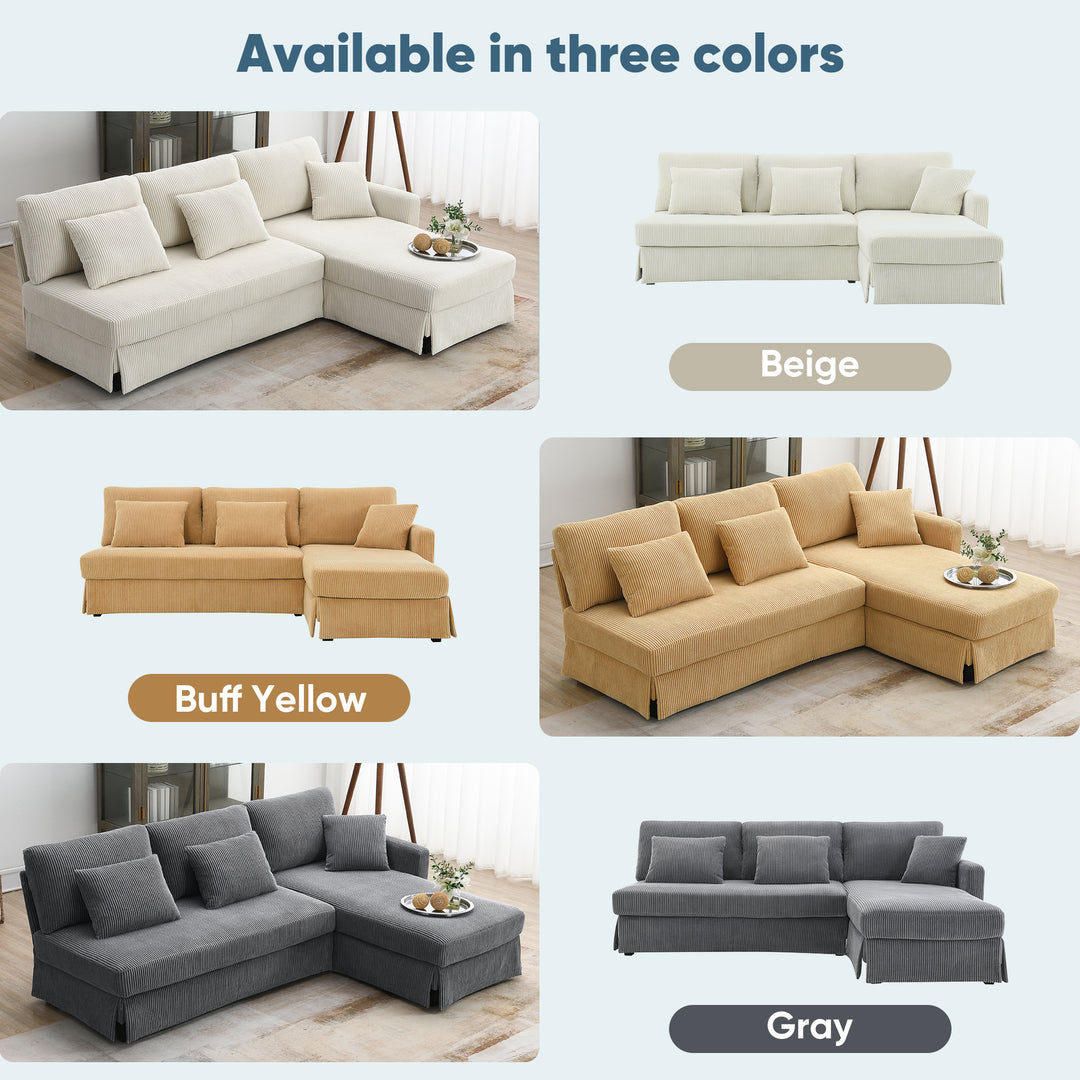 [VIDEO provided][New]87*61"Modern L-shaped Corduroy Sofa with Reversible Chaise,4-seat Upholstered Sectional Indoor Furniture,Convertible Sleeper Couch with Pillows for Living Room,Apartment,3 Colors