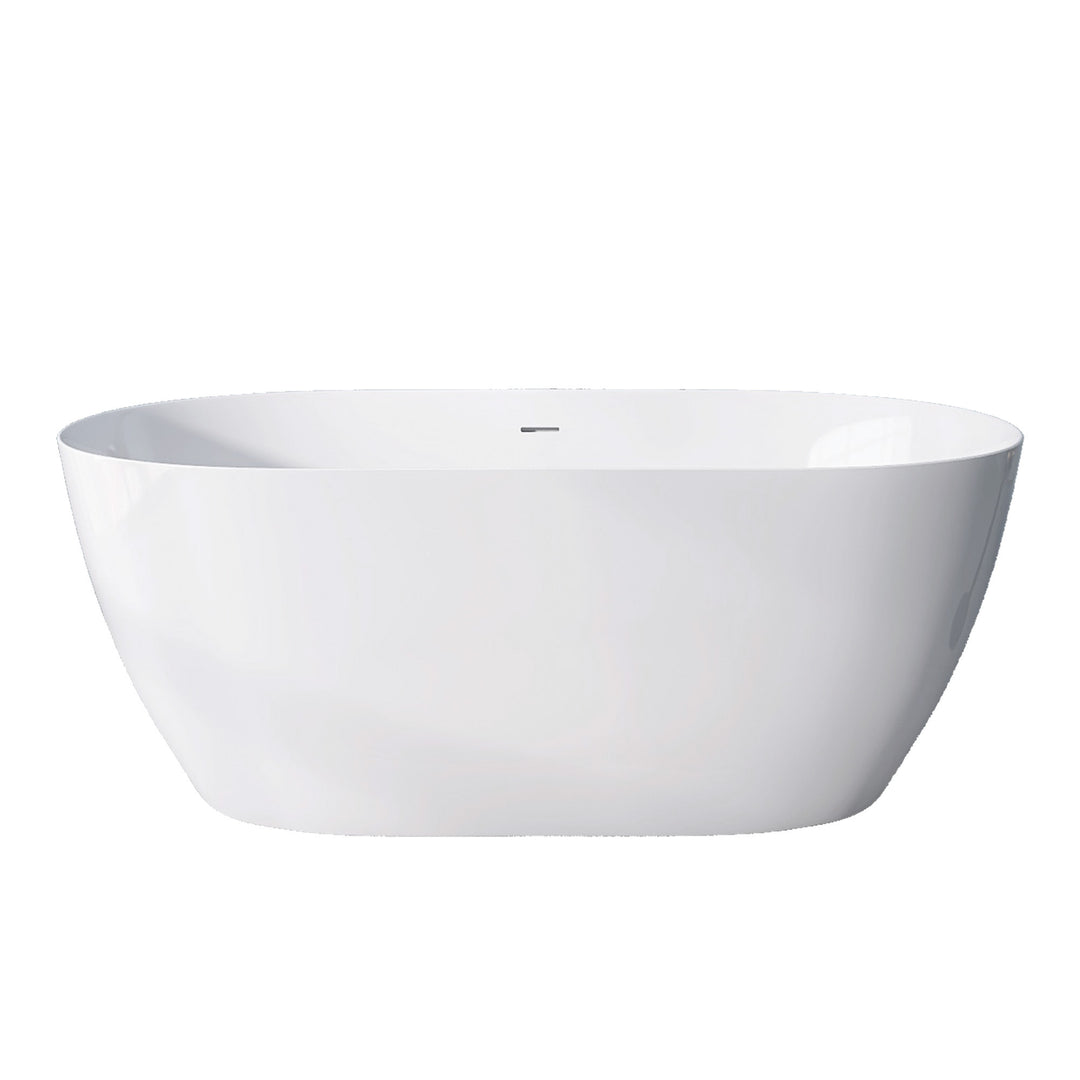 51" Acrylic Free Standing Tub Classic Oval Shape Soaking Tub Adjustable Freestanding Bathtub with Integrated Slotted Overflow and Chrome Pop-up Drain Anti-clogging Gloss White