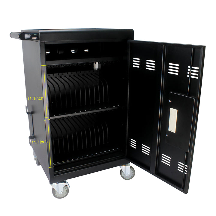 Mobile Charging Cart and Cabinet for Tablets Laptops 30-Device With Combination Lock--Black