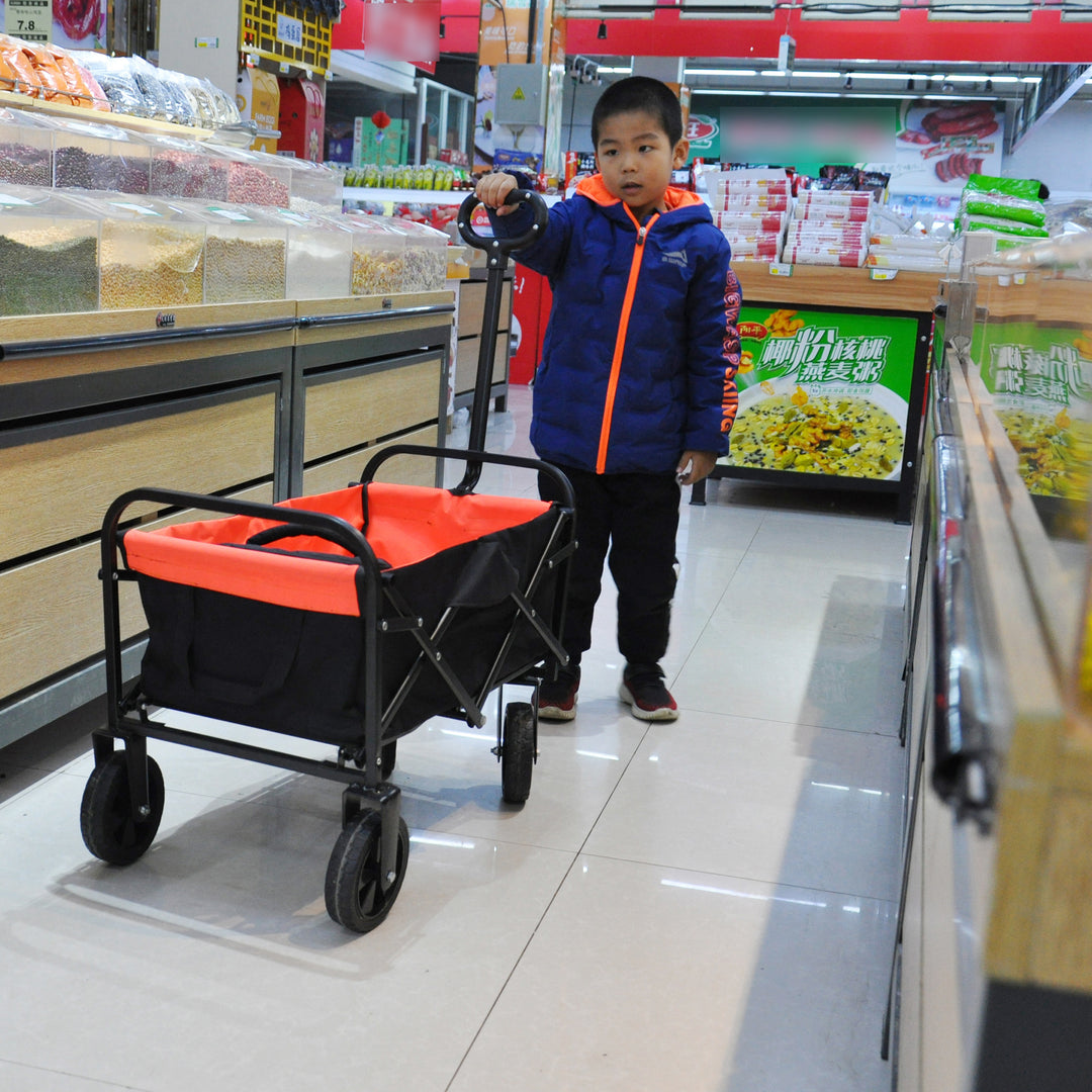 Mini Folding Wagon Garden Shopping Beach Cart （black+yellow）