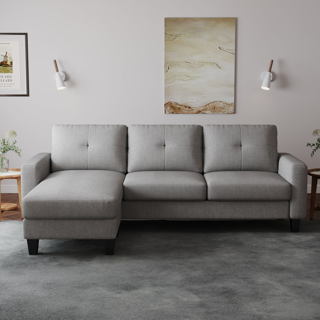 Living Room Furniture with Polyestr Fabric L Shape Couch Corner Sofa for Small Space Grey