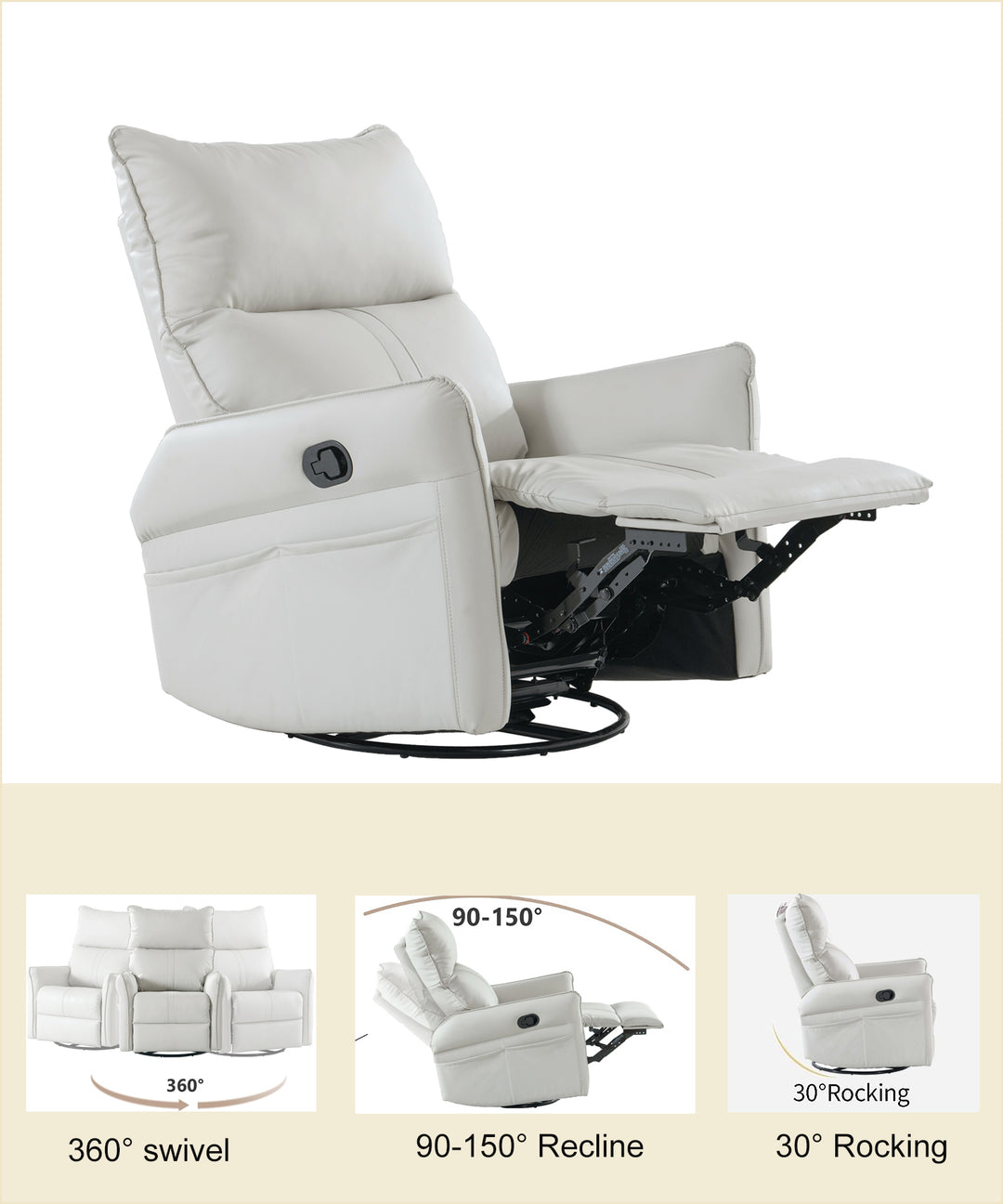 Rocking Recliner Chair,360 Degree Swivel Nursery Rocking Chair,Glider Chair,Modern Small Rocking Swivel Recliner Chair for Bedroom,Living Room Chair Home Theater Seat,Side Pocket(Light Gray)