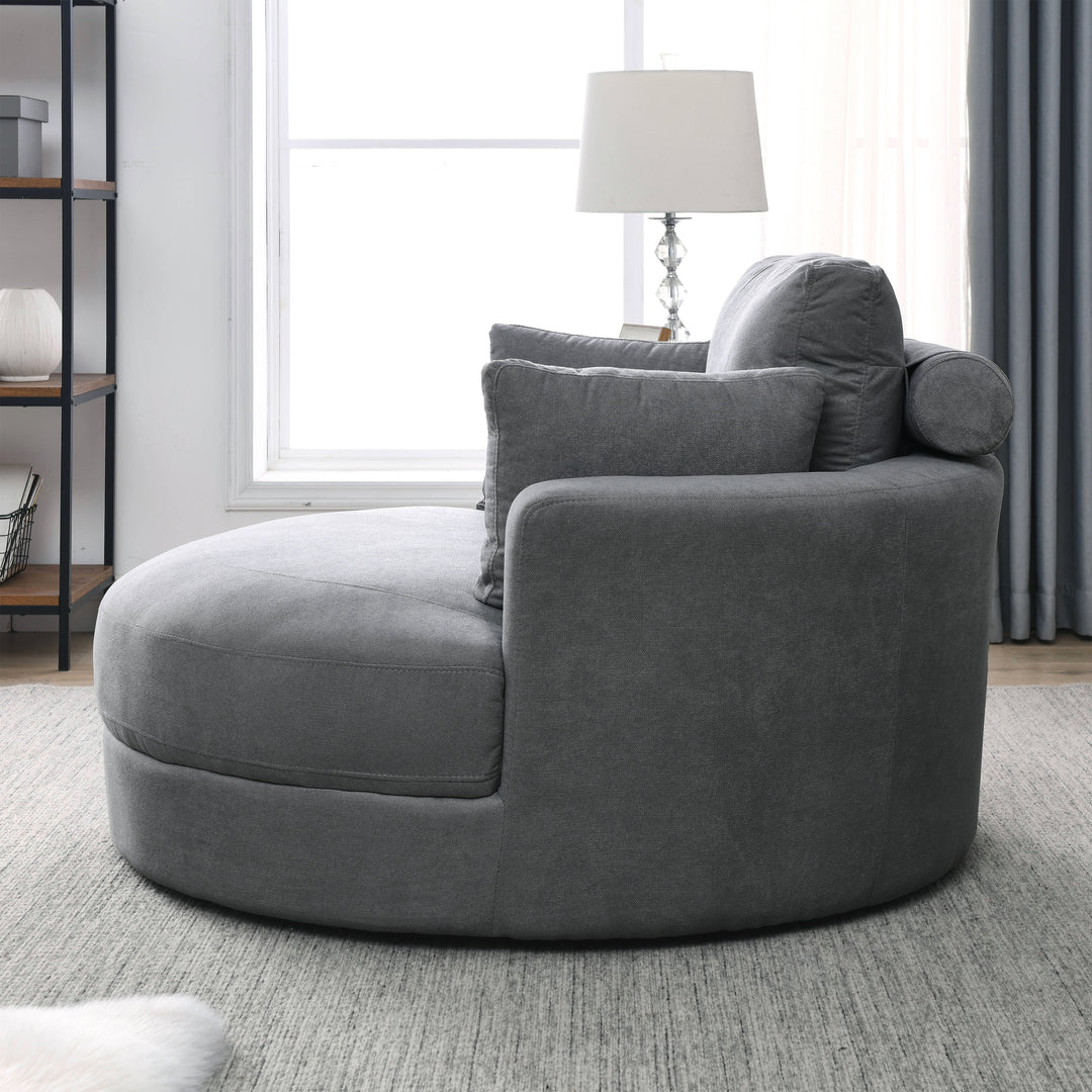 [Video] Welike Swivel Accent Barrel Modern Dark Grey Sofa Lounge Club Big Round Chair with Storage Ottoman Linen Fabric for Living Room Hotel with Pillows