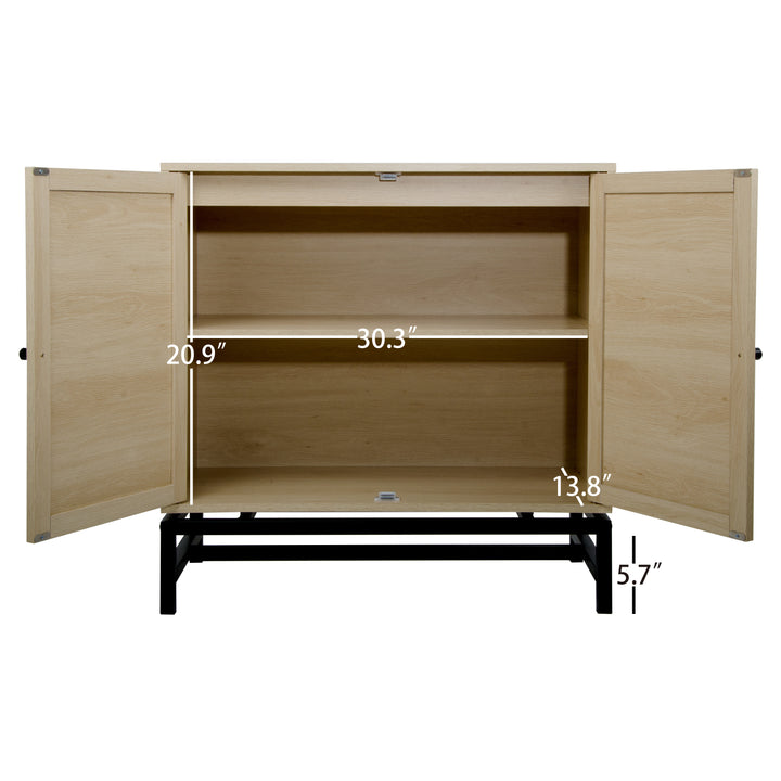 Natural rattan, 2 door cabinet, with 1 Adjustable Inner Shelves, rattan, Accent Storage Cabinet, Set of 2