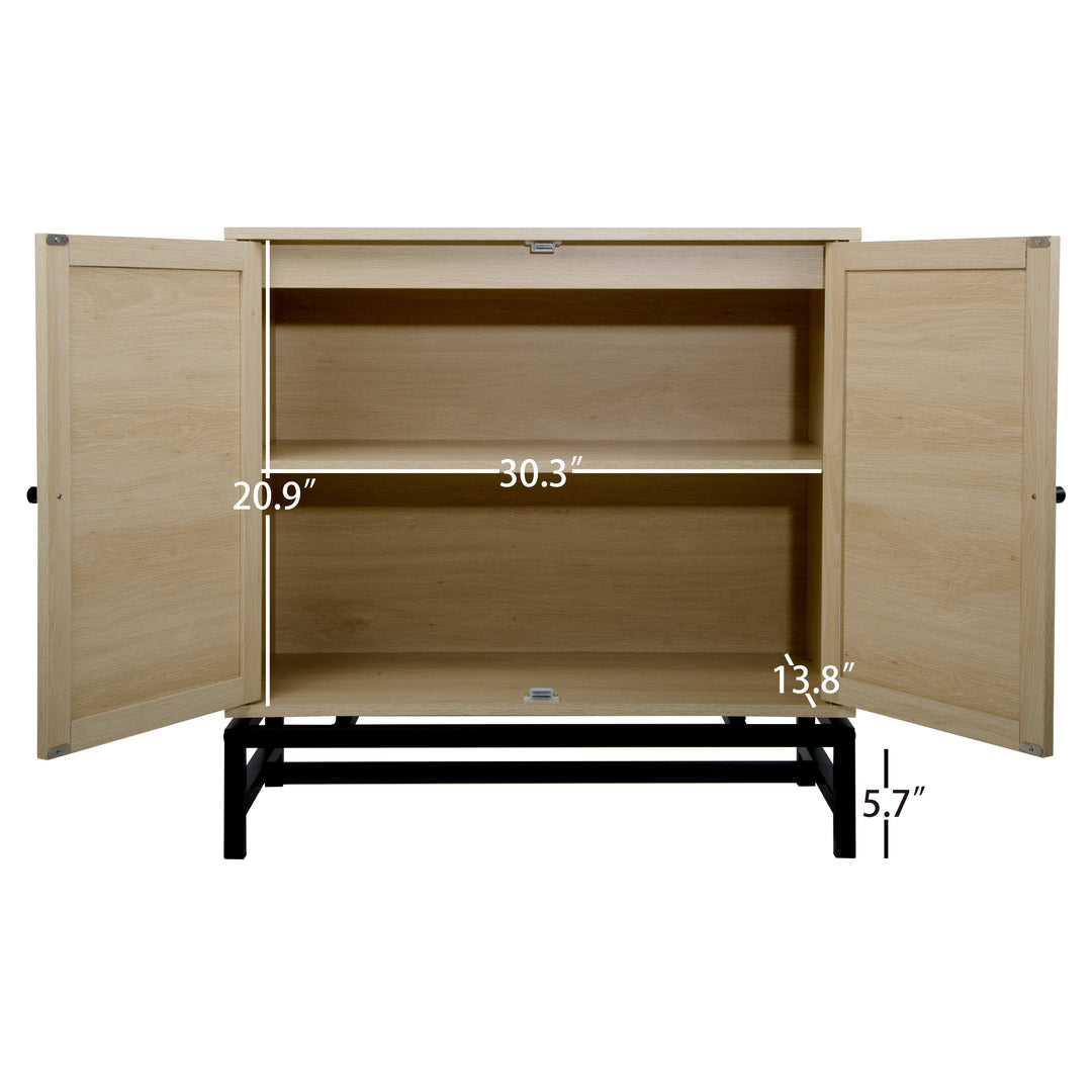 Natural rattan, 2 door cabinet, with 1 Adjustable Inner Shelves, rattan, Accent Storage Cabinet