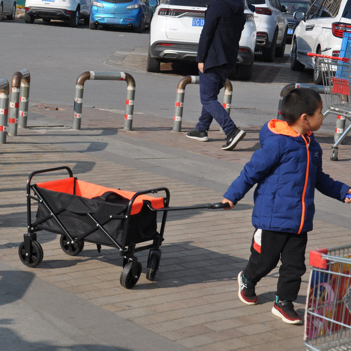 Mini Folding Wagon Garden Shopping Beach Cart （black+yellow）