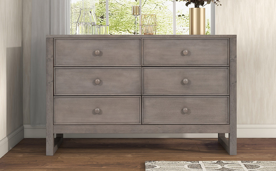 Rustic Wooden Dresser with 6 Drawers,Storage Cabinet for Bedroom,Anitque Gray