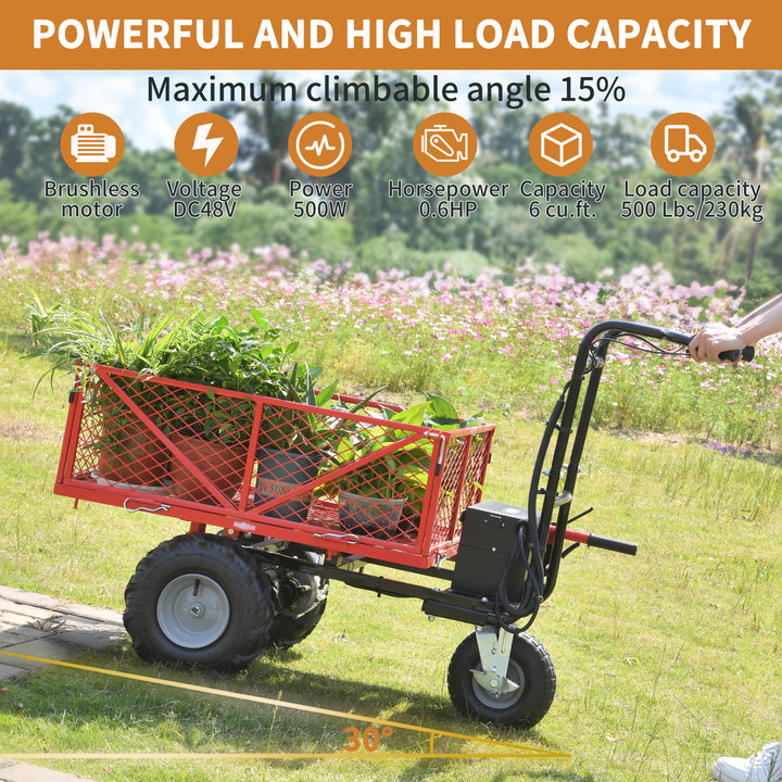 Wheelbarrow Utility Cart Electric Powered Cart 48V28Ah 500W  Capacity 500lbs (230kg)  Material Hauler 1000lbs Towing