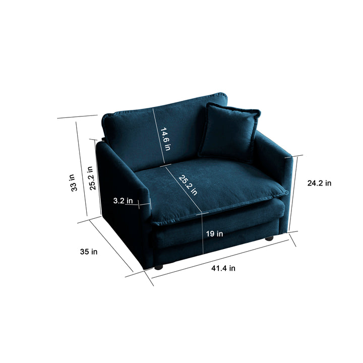 2 Seater Loveseat and Chair Set, 2 Piece Sofa & Chair Set, Loveseat and Accent Chair , 2-Piece Upholstered Chenille Sofa Living Room Couch Furniture(1+2 Seat ) ,Blue Chenille