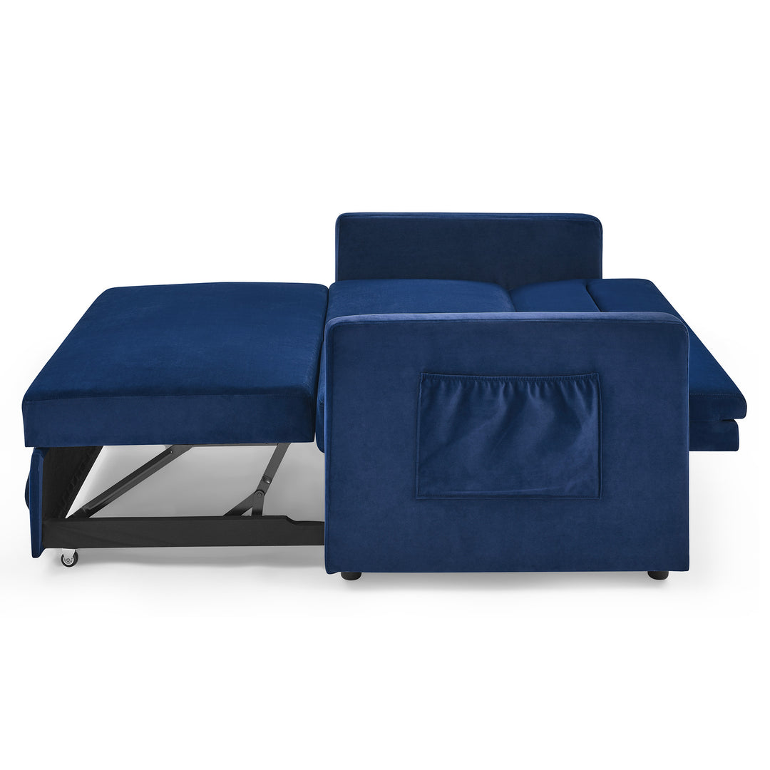 Loveseats Sofa Bed with Pull-out Bed,Adjsutable Back and Two Arm Pocket,Blue (54.5"x33"x31.5")