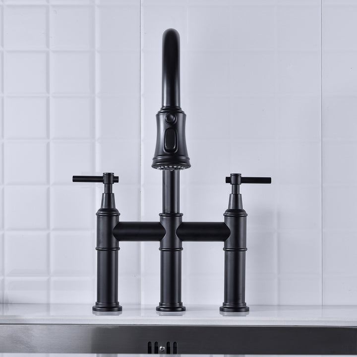 Bridge Kitchen Faucet with Pull-Down Sprayhead in Spot