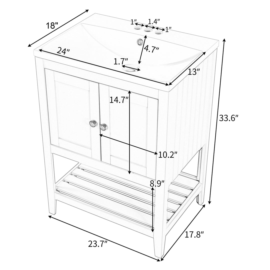 [VIDEO] 24" Brown Modern Sleek Bathroom Vanity Elegant Ceramic Sink with Solid Wood Frame Open Style Shelf (OLD SKU: JL000004AAD)