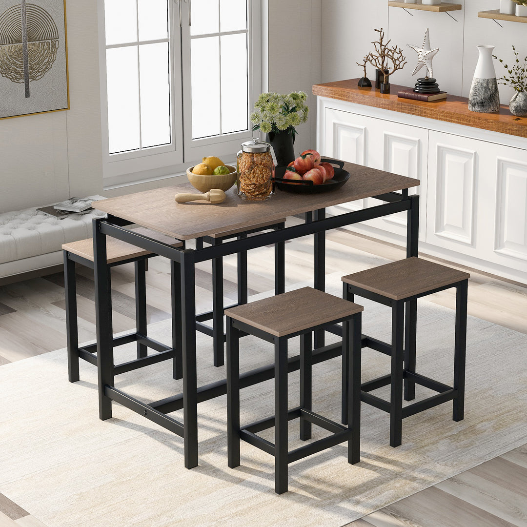 TREXM 5-Piece Kitchen Counter Height Table Set, Dining Table with 4 Chairs (Dark Brown)