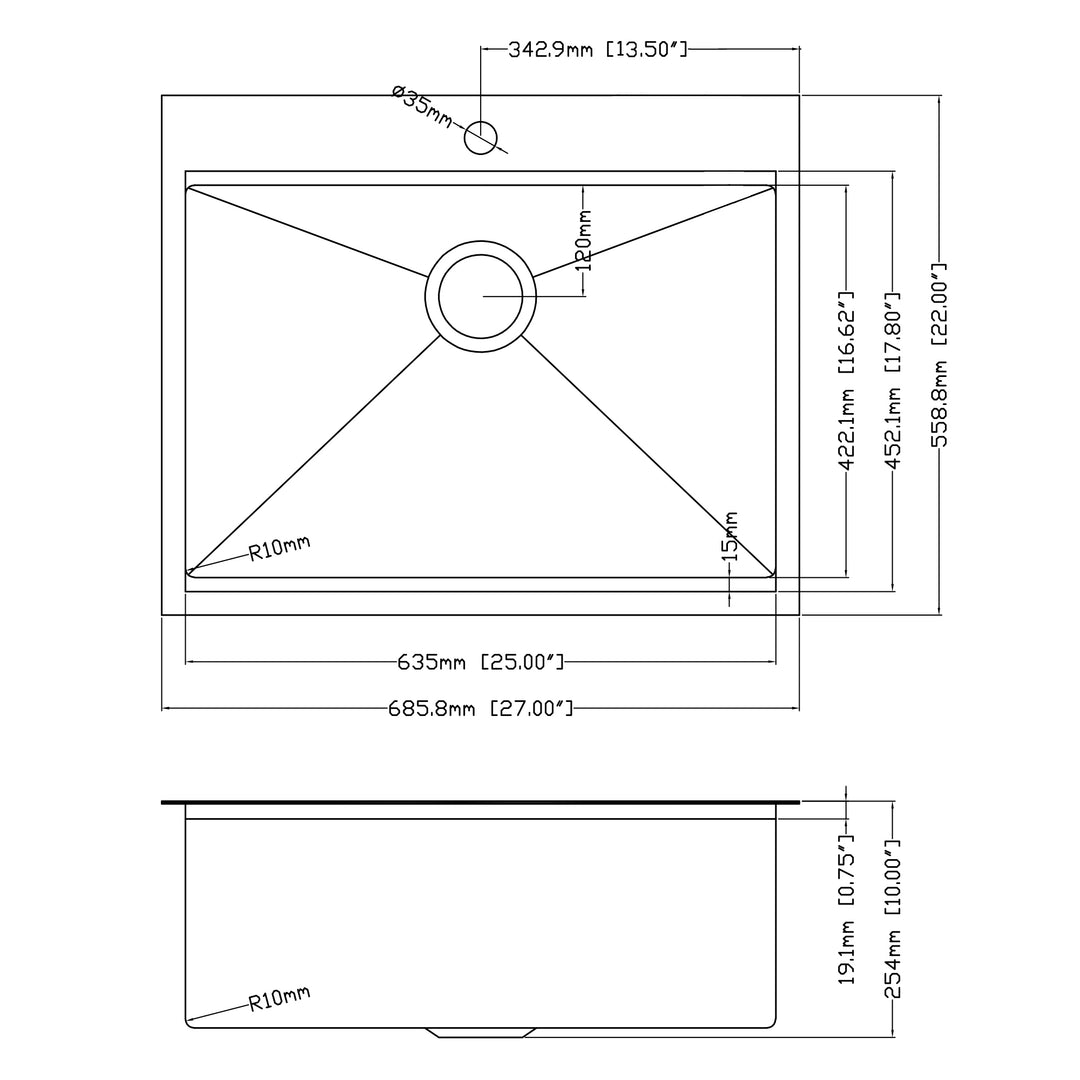 ADABABY 27" x 22" Drop In Kitchen Sink Gunmetal Black,  16 Gauge Stainless Steel Workstation Sink